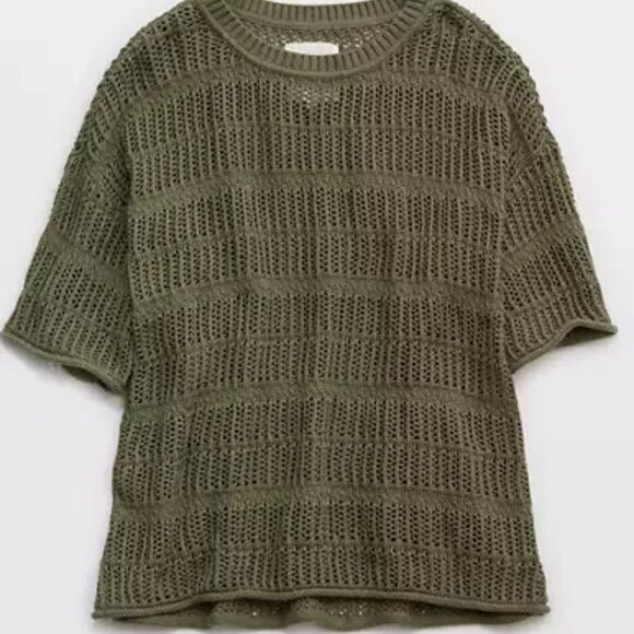 NWT Aerie Crochet Oversized Short Sleeve Sweater - Picture 1 of 4